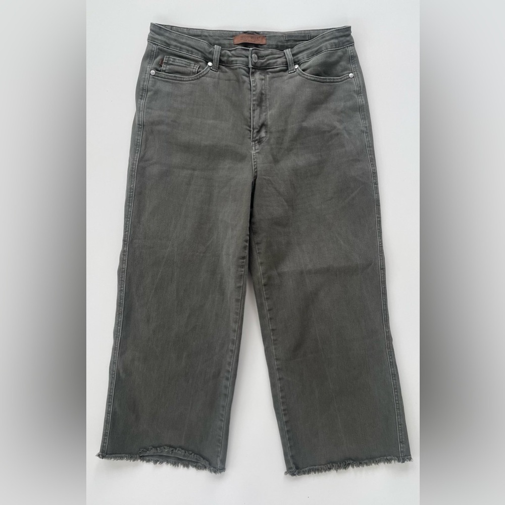 Judy Blue Gray Green Tummy Control Cropped Wide Straight Leg Jeans Size 15 or 32